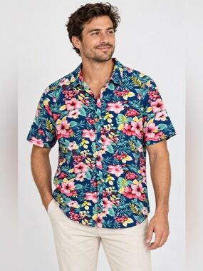 Denim & Flower Men’s Tropical Floral Shirt L